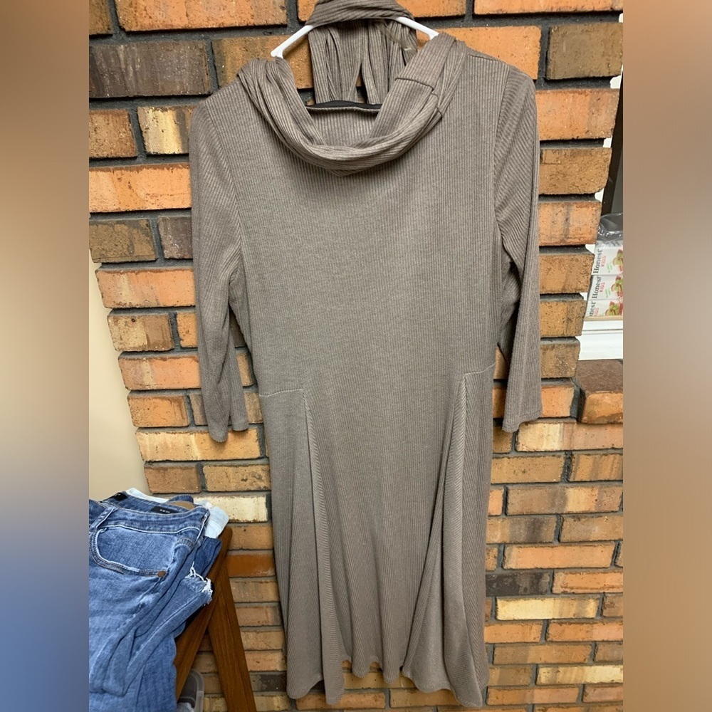 Bethany Fit and Flare Taupe Long Sleeve Scarf Dress - Picture 2 of 3